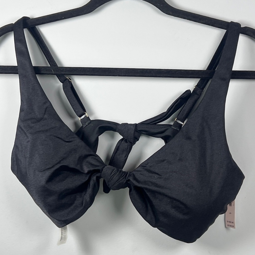 NWT Victorias Secret Black Bikini Swimsuit Top Large Tie Back Whimsygoth Classic